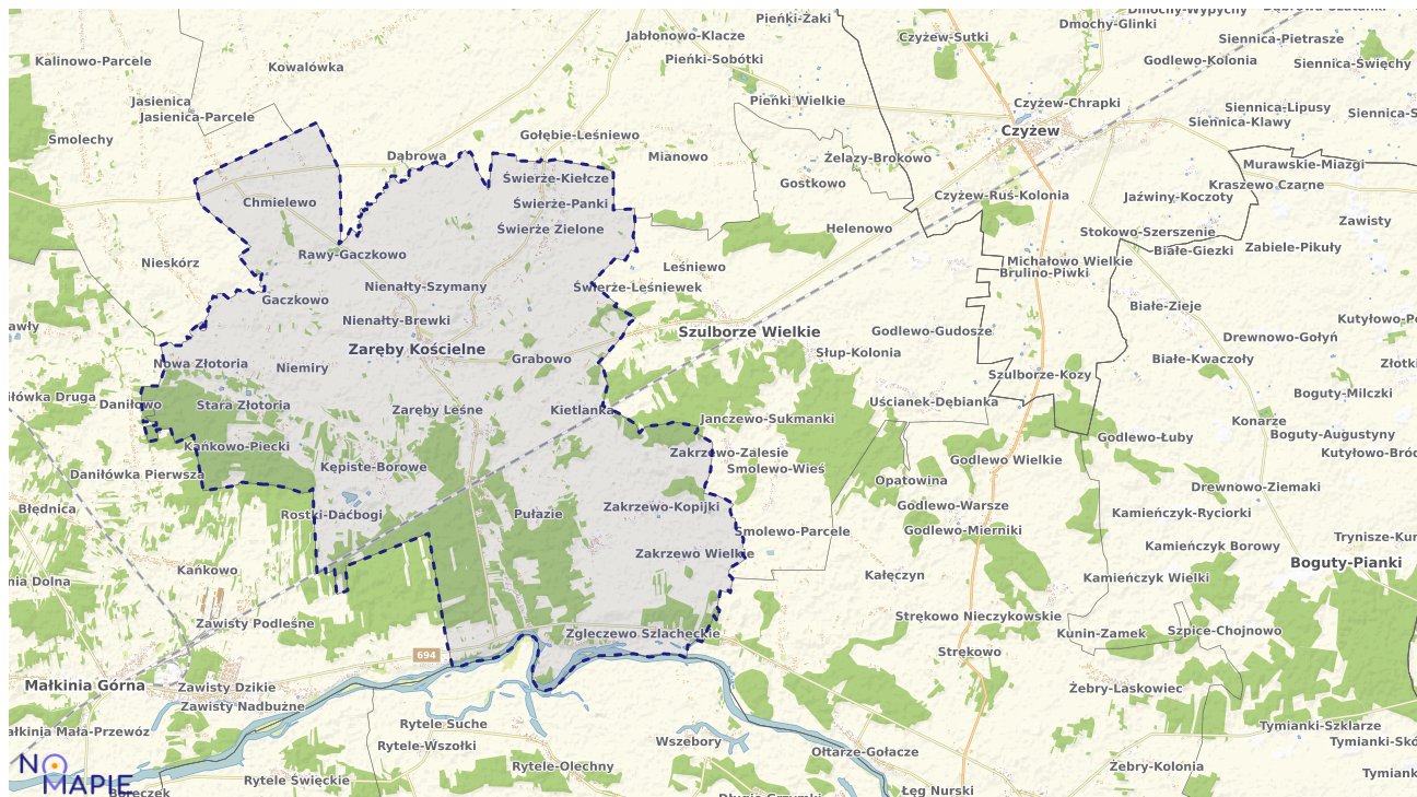Mapa obszarów ochrony przyrody Zaręb Kościelnych