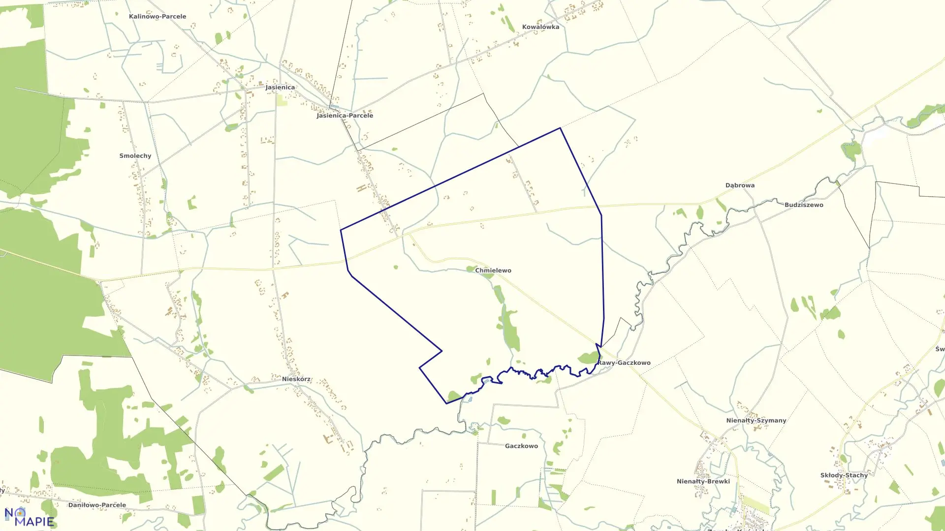 Mapa obrębu Chmielewo w gminie Zaręby Kościelne