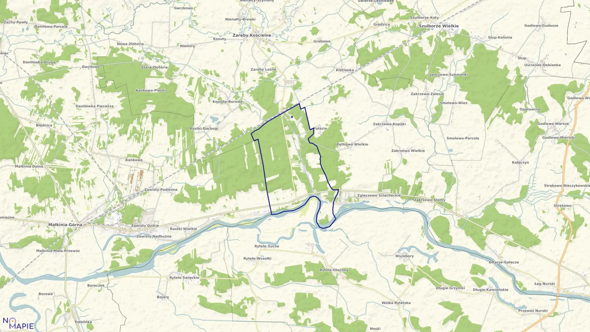 Mapa obrębu Gąsiorowo w gminie Zaręby Kościelne