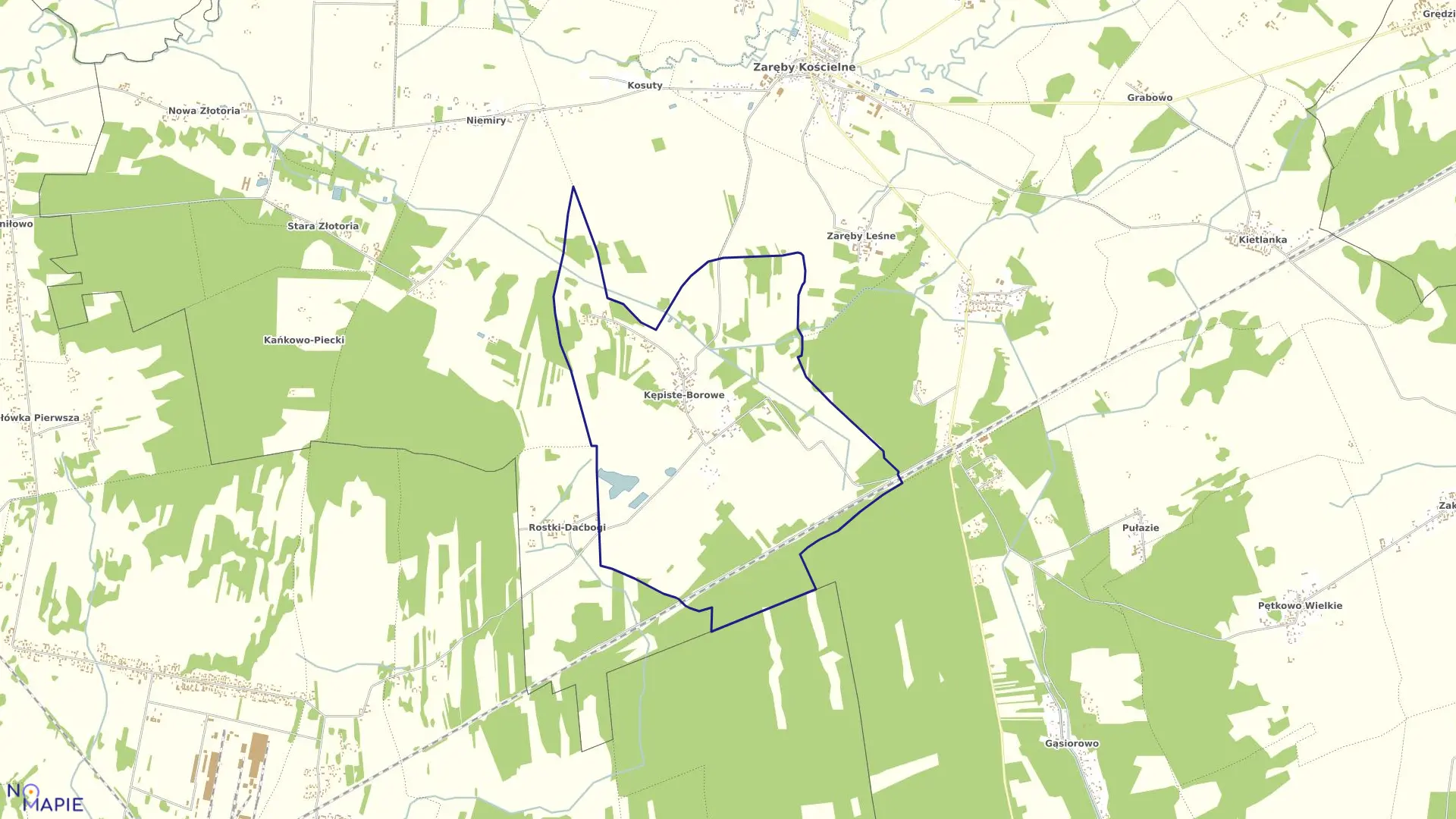 Mapa obrębu Kępiste-Borowe w gminie Zaręby Kościelne