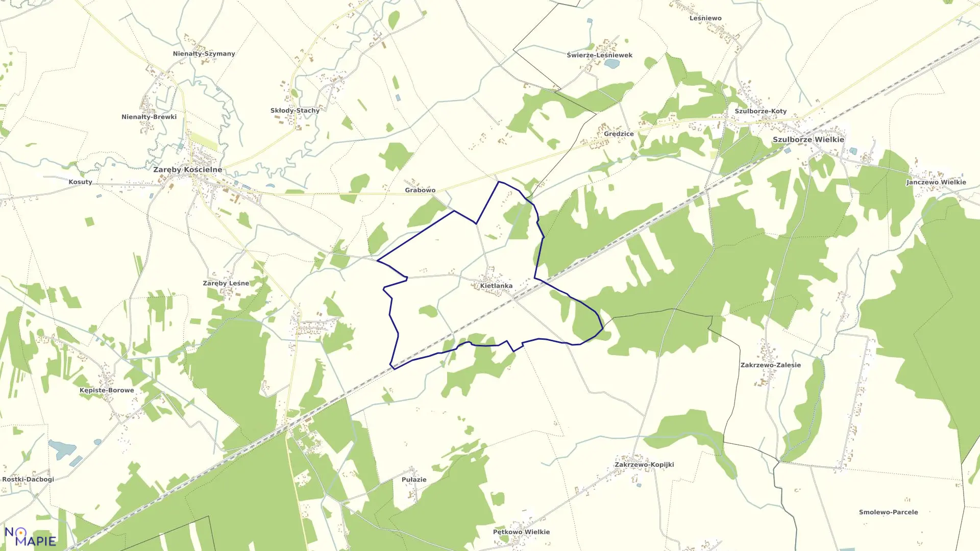 Mapa obrębu Kietlanka w gminie Zaręby Kościelne