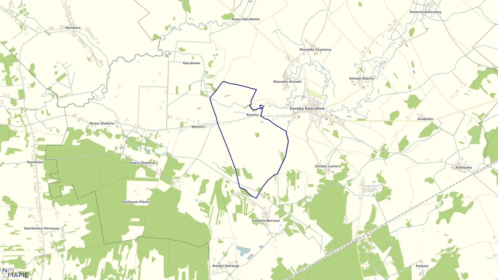 Mapa obrębu Kosuty w gminie Zaręby Kościelne