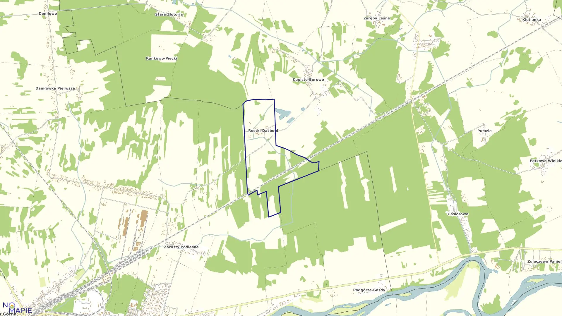 Mapa obrębu Rostki-Daćbogi w gminie Zaręby Kościelne