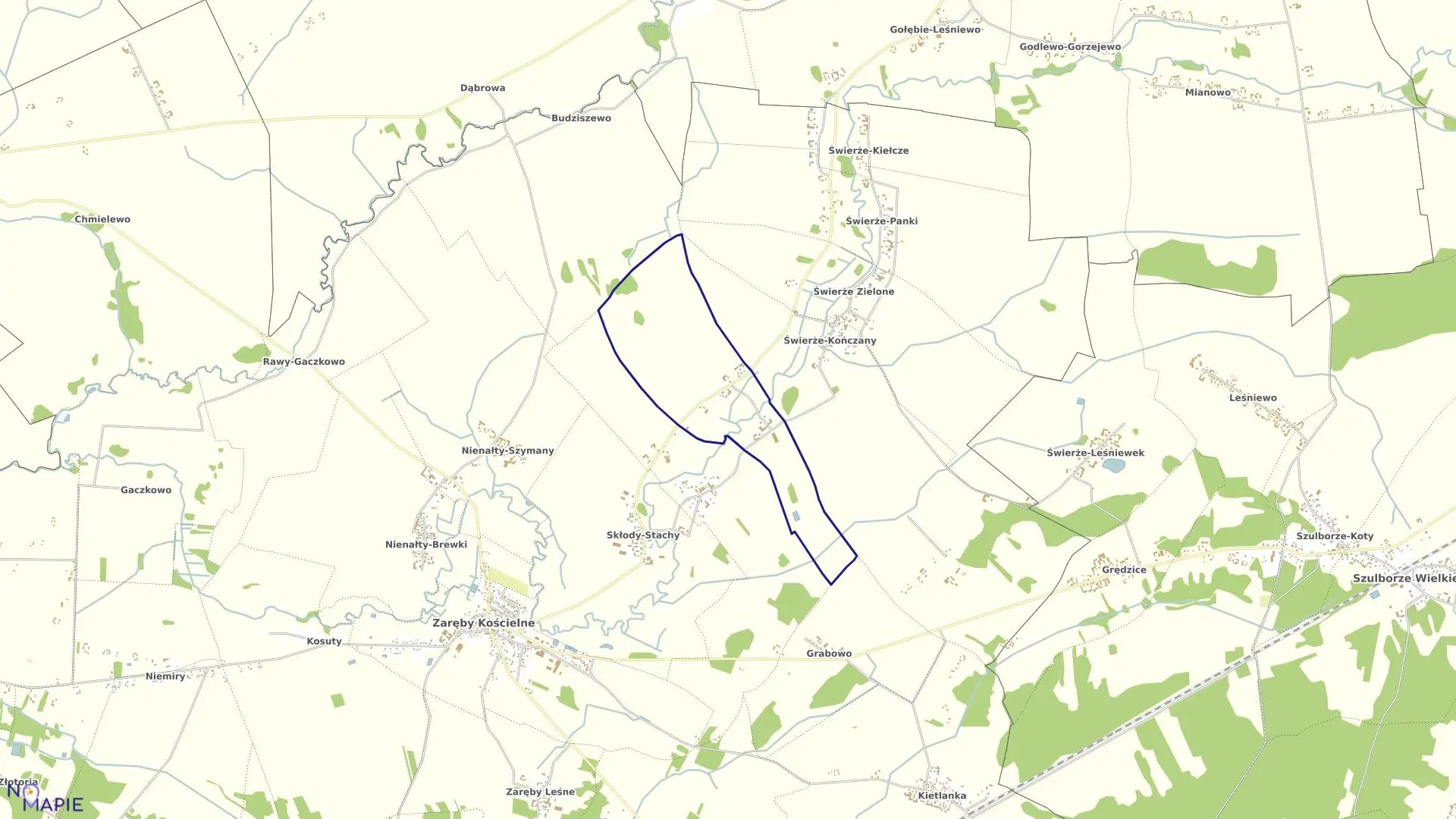 Mapa obrębu Skłody-Piotrowice w gminie Zaręby Kościelne