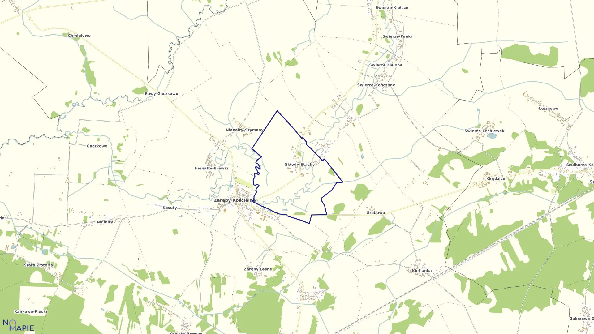 Mapa obrębu Skłody-Stachy w gminie Zaręby Kościelne