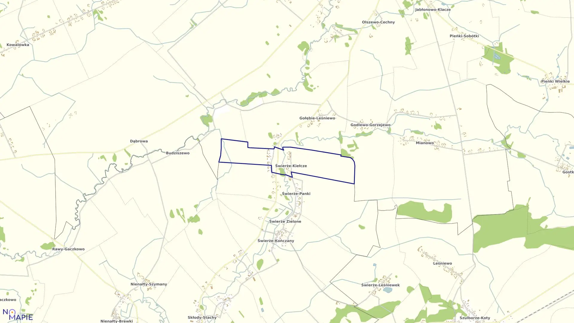 Mapa obrębu Świerże-Kiełcze w gminie Zaręby Kościelne