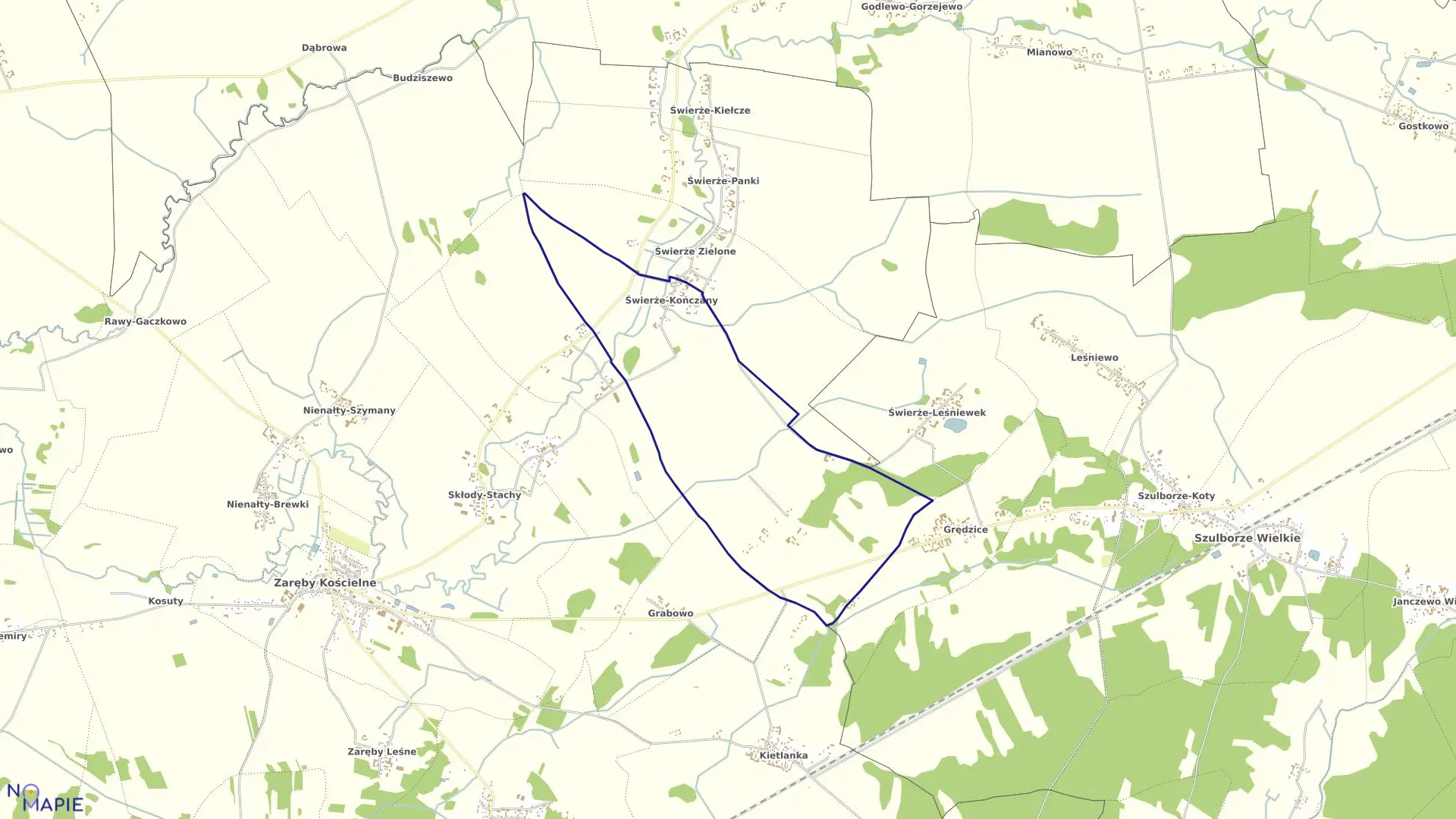 Mapa obrębu Świerże-Kończany w gminie Zaręby Kościelne