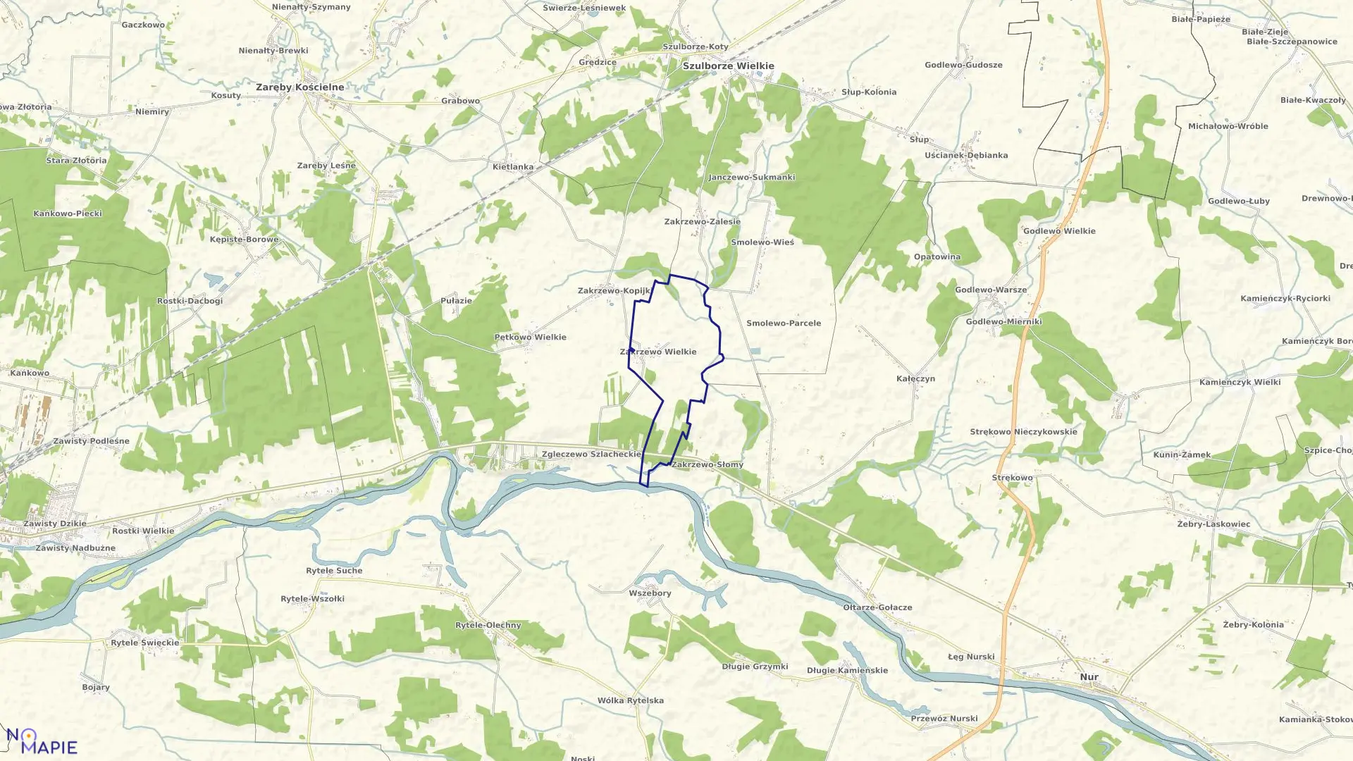 Mapa obrębu Zakrzewo Wielkie w gminie Zaręby Kościelne