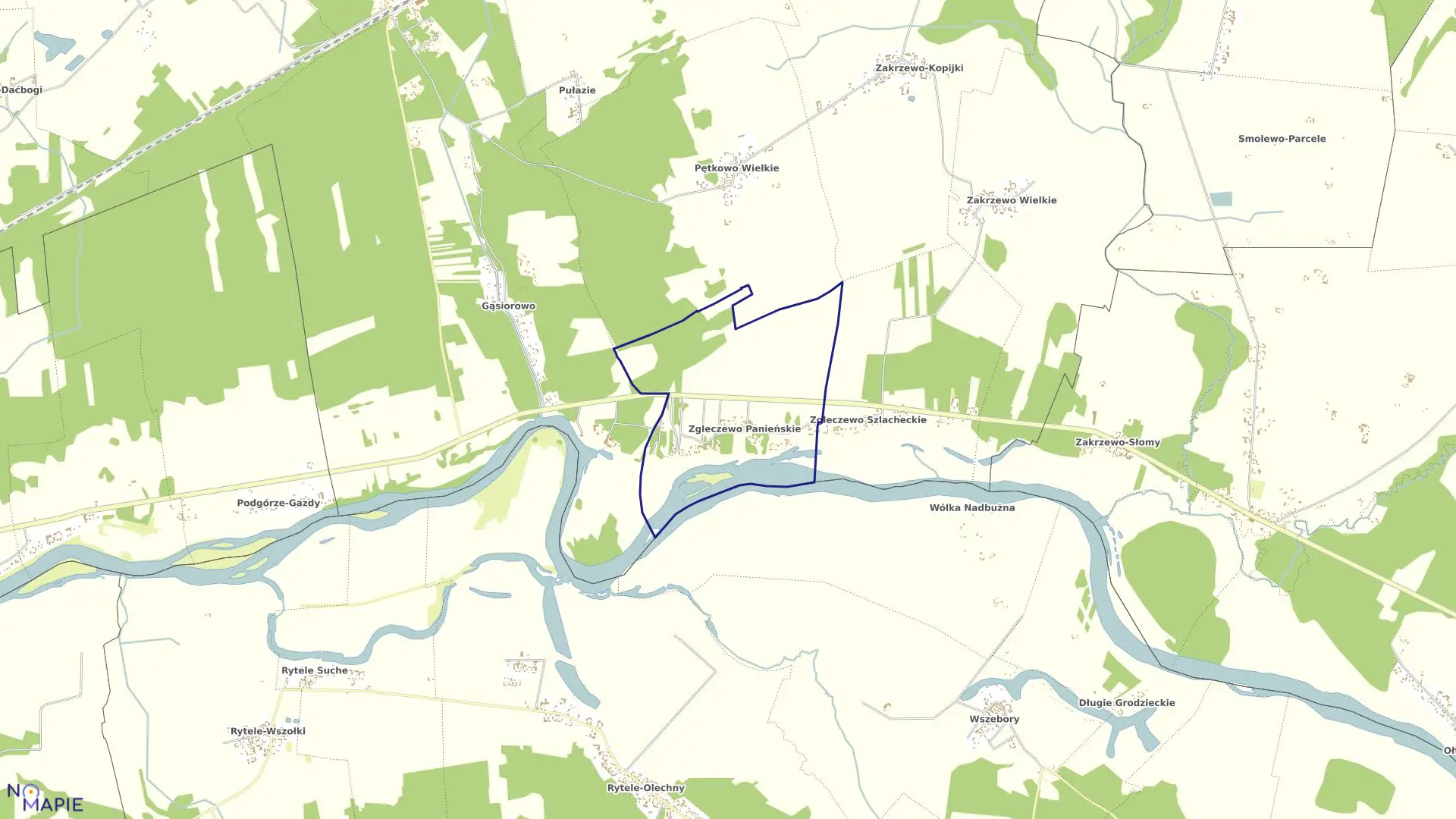 Mapa obrębu Zgleczewo Panieńskie w gminie Zaręby Kościelne